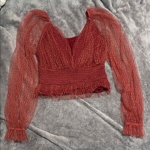 Elegant Red Sleeve Crop Top